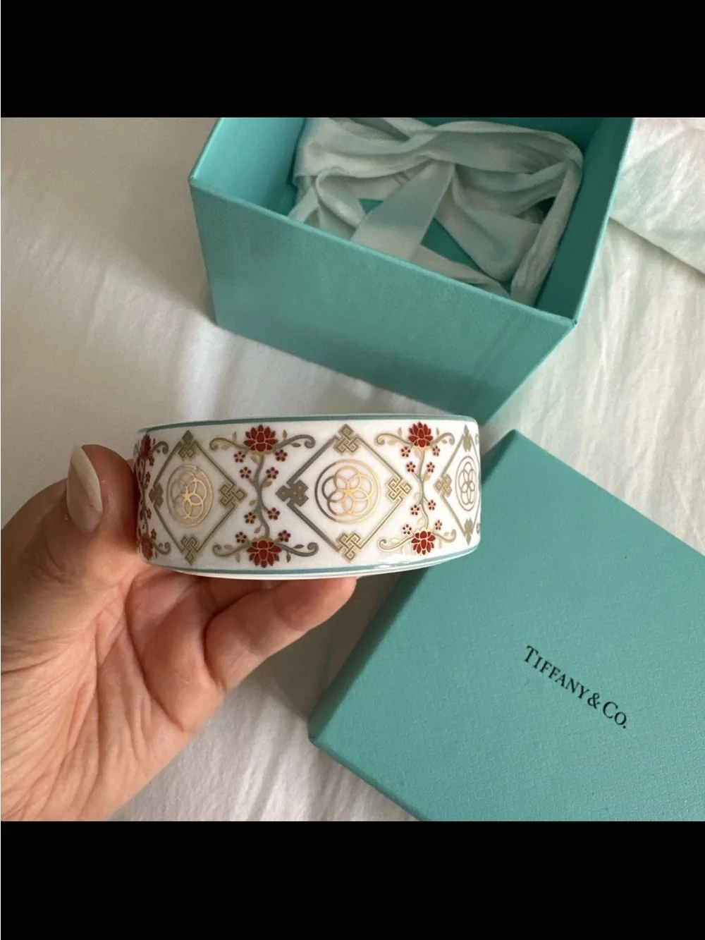 Tiffany & Co. Turquoise, White and Red Enamel Decorative Trinket Box